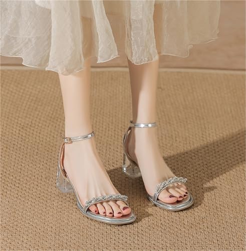 Women's Heeled Sandal Rhinestone Heels Strappy Square Chunky Open Toe Ankle Strappy High For Wedding Work Party Dressy Prom2