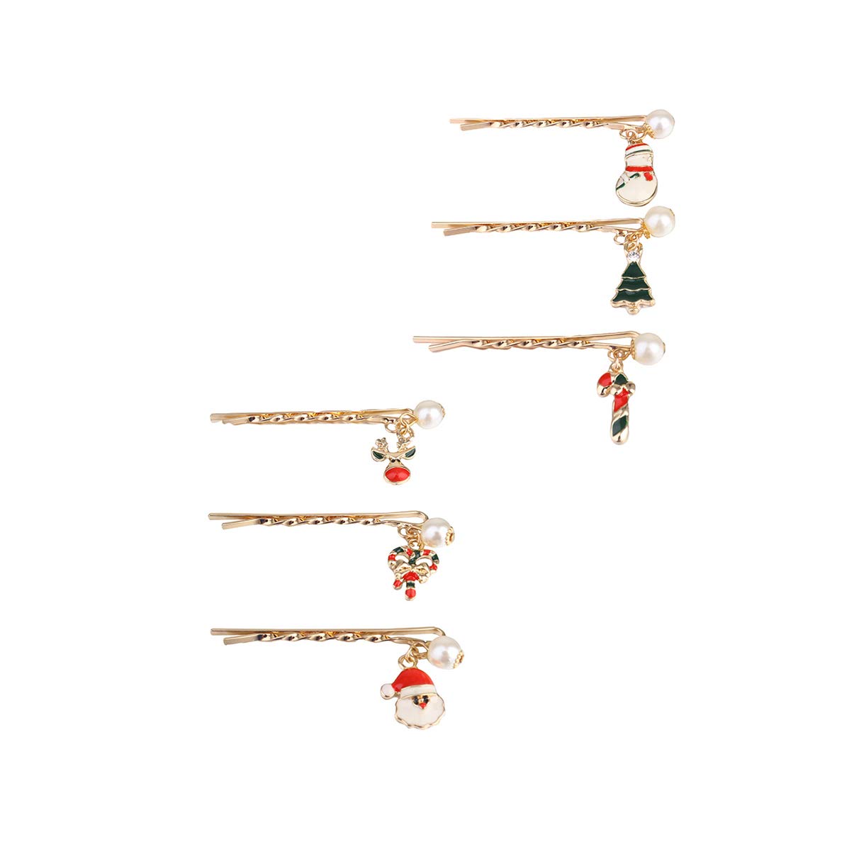 Beaupretty Christmas Pearl Hair Pin Hair Clip Christmas Tree Santa Metal Bobby Pin Slide Clip for Party Girls,6pcs(Glod) - Image 2