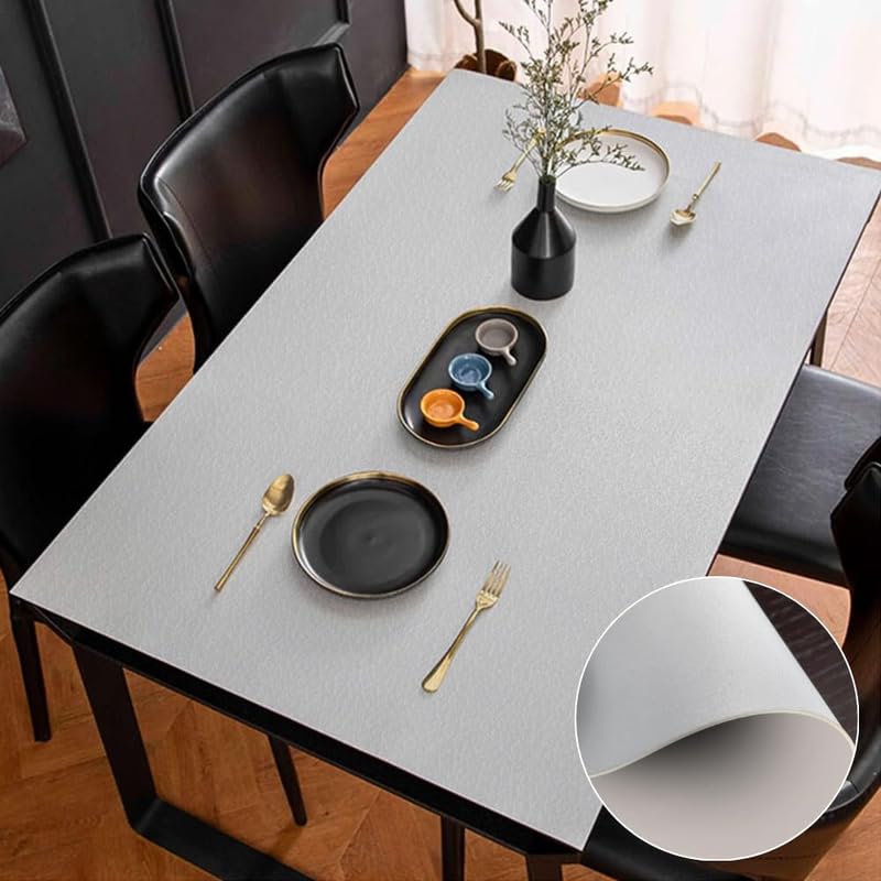 Image of Qlarity Covers Dining Table Cover 6 Seater, 8 Seater | Reversible PU Leather Water Resistant Table Cover | Customised Sizes (Black) (Silver+Cool Grey, 36 X 60 inch)