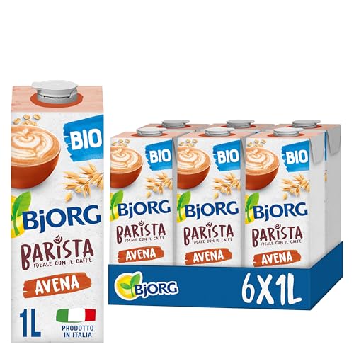 BJORG Bevanda di Avena Barista Bio, Bevanda Biologica Ideale con il Caffè per una Schiuma Perfetta, Senza Zuccheri Aggiunti, per Vegani e Vegetariani, 6 Confezioni da 1 Litro