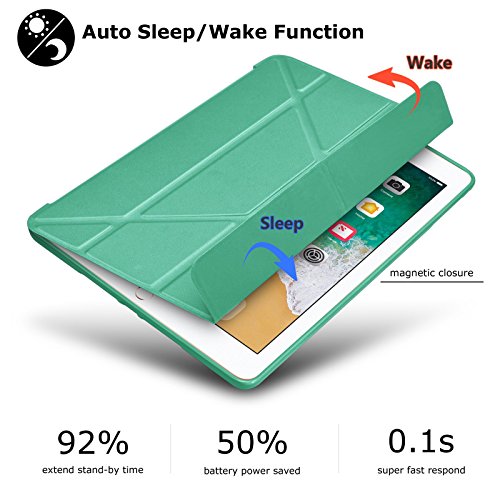 Tinysaturn Ipad 9.7 Inch 2018/2017 / Ipad Air 2 / Ipad Air Case, Ultra Slim Lightweight Smart Cover Multi-Fold Auto Wake/Sleep With Soft Silicone Back Case For Ipad 9.7" - Mint Green #TOP3