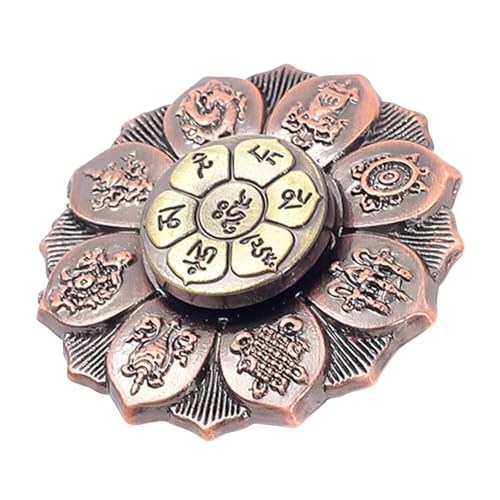 Lotus Bouddhiste Meditation Fidget Spinner, finition cuivre antique avec symboles de bon augure, jouet anti-stress, décoration de bureau zen (C)