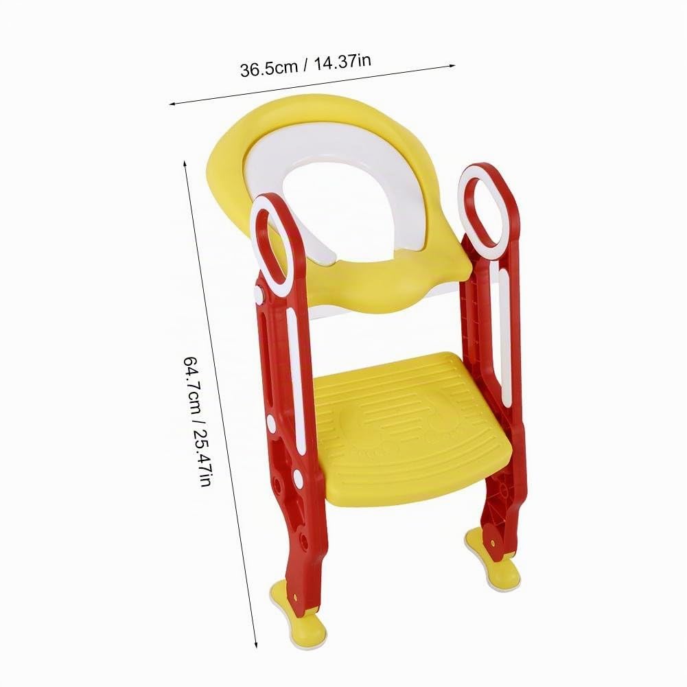 Töpfchentrainer, Toilettenaufsatz Kinder Toilettentrainer Töpfchenstuhl Universal Passend mit verstellbar Treppe Leiter weicher Sitz-Design Klappbar Rutschfest ab 1 Jahre (Rot+Gelb)