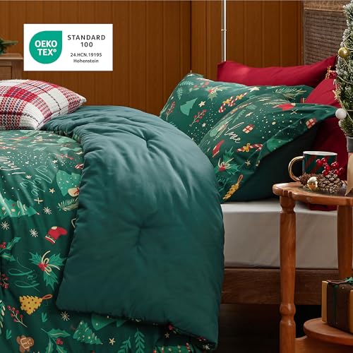 Image of Bedsure Christmas Comforter Set Twin - Christmas Bed Set with Festival Forest, Soft Bedding for Holiday, 2 Pieces, 1 Soft Trees Printed Comforter and 1 Pillow Sham