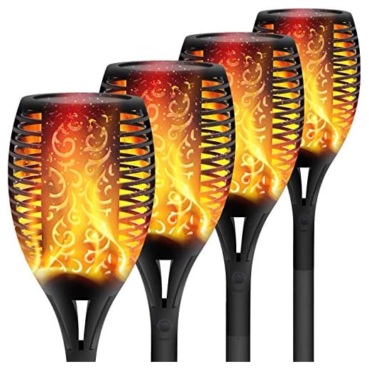 XERGY Solar Lights Outdoor Waterproof Dancing Fire Mashaal Flame Torch 96 LED 2200 mAh Battery Lantern Landscape Decoration Lighting Auto On/Off for Garden Balcony Driveway's (Large Size Pack of 4)