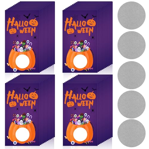 Sabary 50 Pcs Halloween Scratch Cards Event Pumpkin Baby Shower Scratch Off Cards Bridal Shower Games for Groups Halloween Party Supplies Raffle Tickets Drawings Prizes