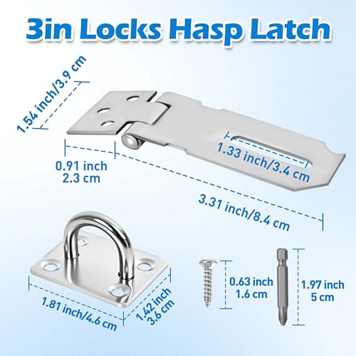 Image of 1 Pcs Door Locks Hasp Latch,3 Inch Stainless Steel Safety Packlock Clasp Hasp Lock Latch,Hasp Lock Latch for Doors,Extra Thick Brushed Finish with Screws (1 Pcs Stainless Steel, 3 inch)