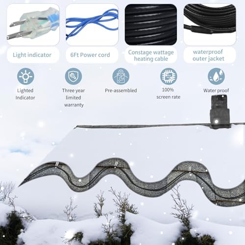 TOPDURE 80FT Roof & Gutter De-Icing Cable, 5W/ft Heat Tape - 5