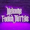 Panneau néon « Welcome Foolish Mortals » pour décoration de fête, manoir hanté gothique à intensité variable pour décoration murale, lumières néons violettes effrayantes pour fête, maison hantée