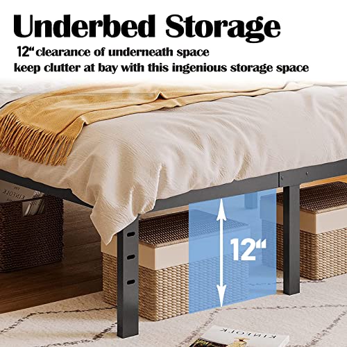 Auroral Zone Twin Bed Frame 14 Inches Tall 3 Inches Wide Wood Slats With Better Support For Foam Mattress No Sagging No Slip, No Box Spring Needed, Noise Free, Easy Assembly-Black #TOP5