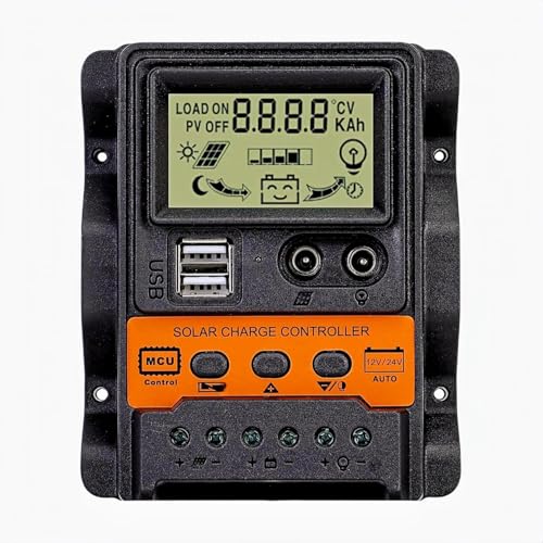 Solar Charge Controller 10A PWM Auto Parameter 12V 24V Solar Charge Controller with Adjustable LCD Display Dual USB output the maximum current/voltage fo 5V/2.5A