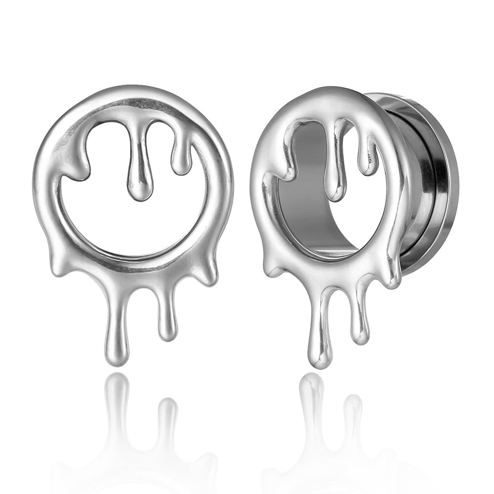Earblity 2PCS Flowing Like Water Halloween Ear Tunnels Plugs 316 Stainless Steel Ear Gauges Weight Saddle Plugs Hypoallergenic expander Piercing Body Jewelry