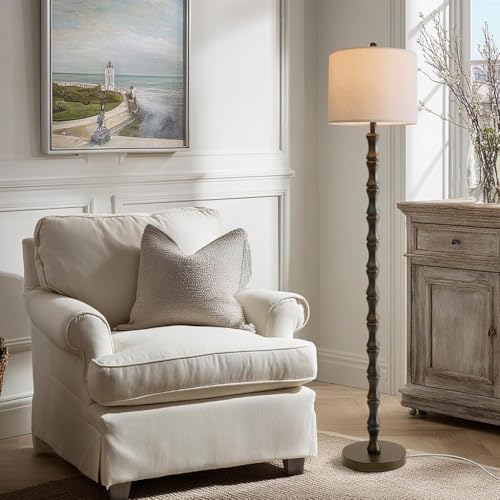 Image of BOBOMOMO 62 inch Rustic Farmhouse Floor Lamp Dark Brown with Remote & Dimmable 9W Bulb, 3 Color Temperatures Resin Standing Lamp, Retro Tall Lamp for Living Room, Bedroom, Nursery, Office, Reading Nook