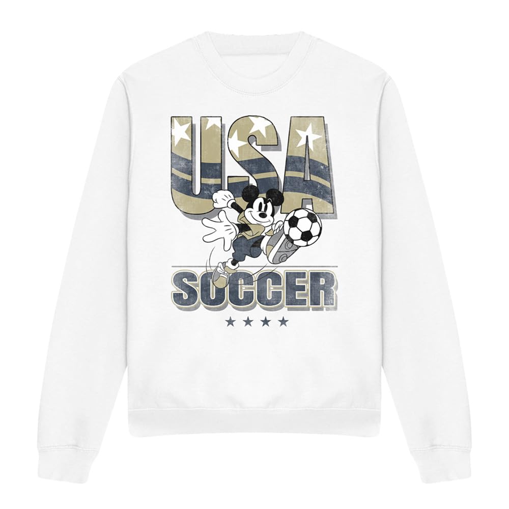 Disney Unisex White Mickey Mouse Usa Soccer Sweatshirt, Xxl