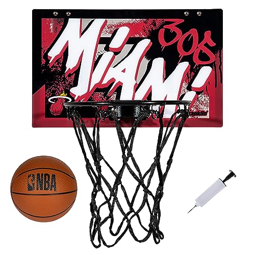 Franklin Sports NBA Miami Heat Over The Door Basketball Hoop - Kids Indoor Hoop with Mini Basketball - NBA Fan Shop Toy for Bedroom + Office - Over The Door Set