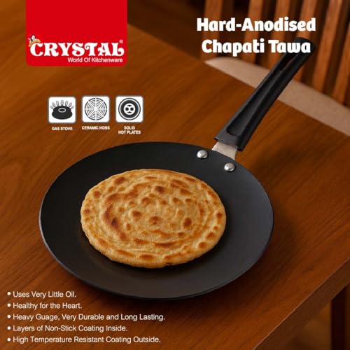 Image of Crystal Hard-Anodised Roti Tawa 250 MM | Thick Base for Uniform Heating | Metal Spoon Friendly | Ideal for Roti, Chapati, Paratha etc