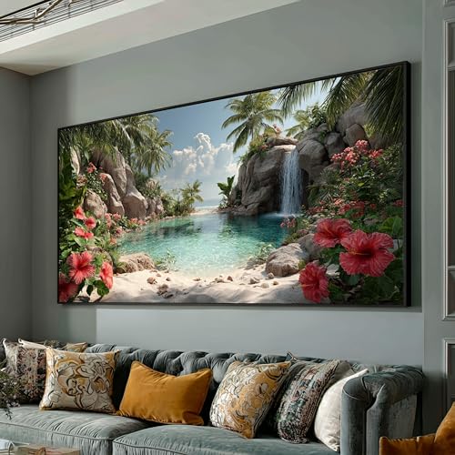 Decor floral d'hibiscus et paysage naturel de qualite superieure pour art mural raffine