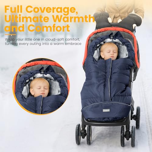 Image of Orzbow Stroller Footmuff Universal - Weather-Proof Bunting Bag for Toddler, Warm Fleece Sleeping Bag for Cold Weather, Easily Attaches to Most Strollers, Baby Boys Girls Winter Essentials, Blue