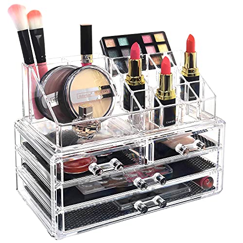 Ikee Design Clear Makeup Organizer Clear Cosmetic Storage Organizer, Makeup Organizer for Cosmetics, Jewelry, Hair Accessories, Cosmetic Display Case for Vanity, Bathroom Counter or Dresser