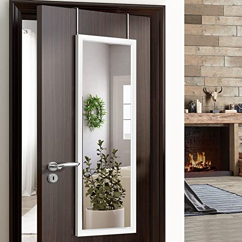 Image of NeuType Over The Door Mirror Full Length Mirror Hanging Over Door or Leaning Against Wall or Mounted On Wall, Door Mirror Full Length Mirror Over The Door, 43 inchx18 inch, White, No Stand