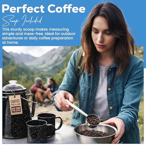 Image of Toughty 12 Cup Enamel Coffee Percolator, Camping Stovetop Coffee Pot, Black
