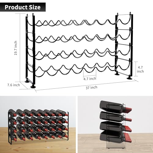 Estante apilable para vino 32 botellas negro metal miniatura 4
