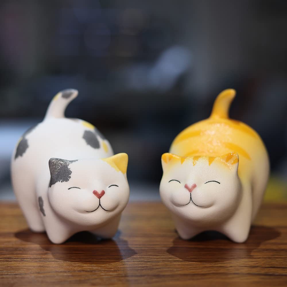 Amazon.co.jp: 漫二家 猫 置物 猫の置物 1300°高温焼成 陶器 三毛猫