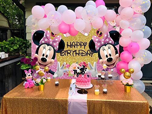 Pink Mouse Birthday Cake Topper,Glitter Pink Bow Mouse Happy Birthday Cake Decoration For Mouse Baby Shower Girl Birthday Party Supplies #TOP6
