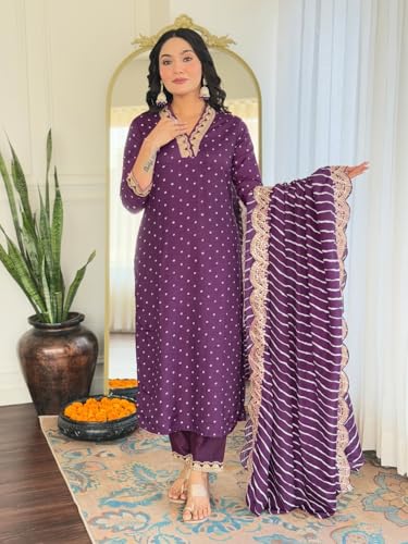 Image of Naixa Women's Rayon Cotton Lining Embroidered Straight Kurta with Pant and Dupatta Sets (NX-470)