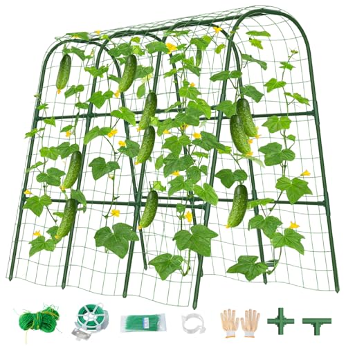 Cucumber Trellis for Raised Bed U-Shape Garden Trellis for Climbing Plants Outdoor Metal Arch Vegetables Trellis Plant Support for Grape Vine Beans Squash Peas Flower