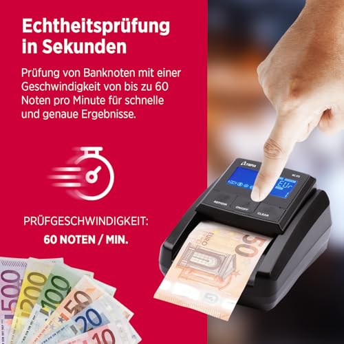 Olympia NC 375 Geldprüfgerät | Geldscheinprüfer mit IR, MG, UV Sensoren | Geldzähler für Euro, Dollar, Pfund | Falschgeld Prüfer | Hohe Prüfgeschwindigkeit | Geldprüfgerät für Scheine | LCD Display