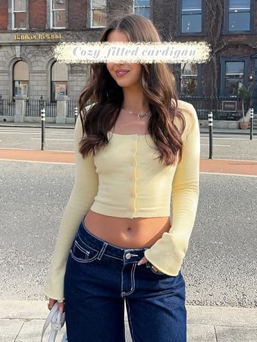 Fall Knit Cropped Cardigan Sweaters for Women Cozy Long Sleeve Going Out Top Button Open Front Light Short Cardigan3