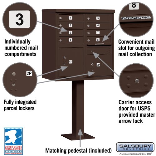 Salsbury Industries 3308Brz-U 8 A Size Doors, United States Postal Access Type I Cluster Box Unit, Bronze #TOP1