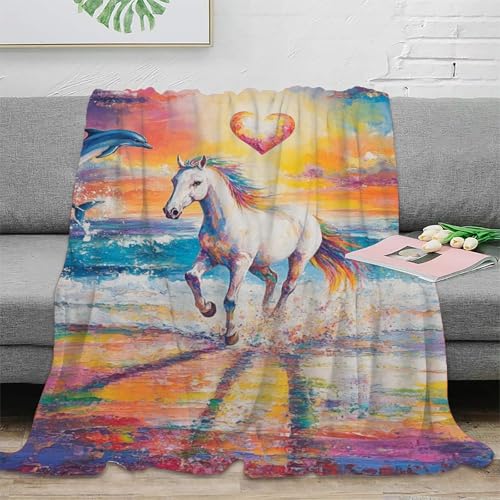Couverture de voyage cheval en microfibre douce 127x152 cm pour lit et canapé