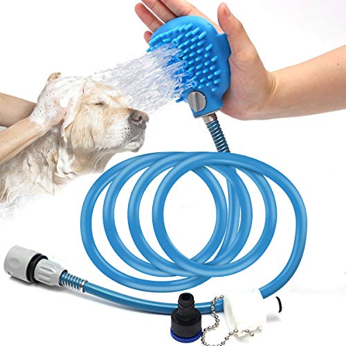 RCRuning-EU Rociador Ducha para Mascotas,Herramienta de baño para Mascotas with Brushes Adjustable Hand Held Brush and Wipes 2 in 1, for Perros Gatos Outdoor Bath 2.5 m