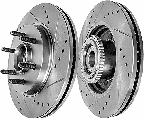 Image of Detroit Axle - RWD Front Brake Kit for 2004 2005 Ford F-150 Drilled Slotted | Brake Rotors Ceramic Calipers w /Bracket Ceramic Brake Pads Replacement 6 Lug Models with 12.99 inch inch Front Rotor