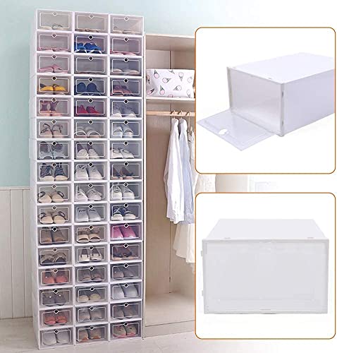 YIPONYT 20 Pack Shoe Box Side Open, Plastic Stackable Shoe Storage Organizer Shoe Container Sneaker Box for Men Women Shoe (13.0 x 9.1 x 5.5 inches, White)