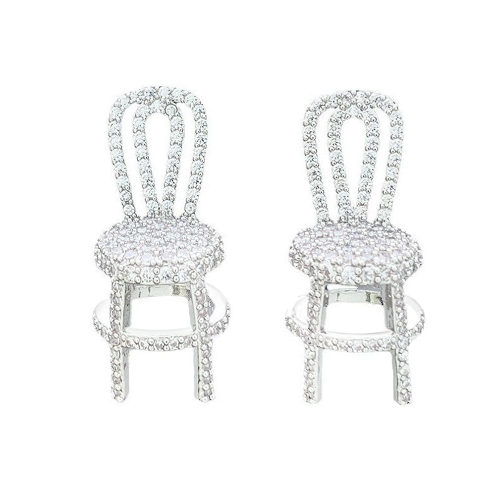 CTRLZS Rhinestone Full Bench Three-Dimensional Stylish Exaggerated Hollow Cool Earring for Women' S Small Chair B