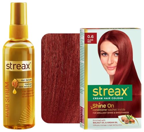 Streax Permanent Hair Colour, 100% Grey coverage Hair Serum-200 ml Vitalized with Walnut Oil, For Hair Smoothening & Shine, For Dry & Frizzy Hair
