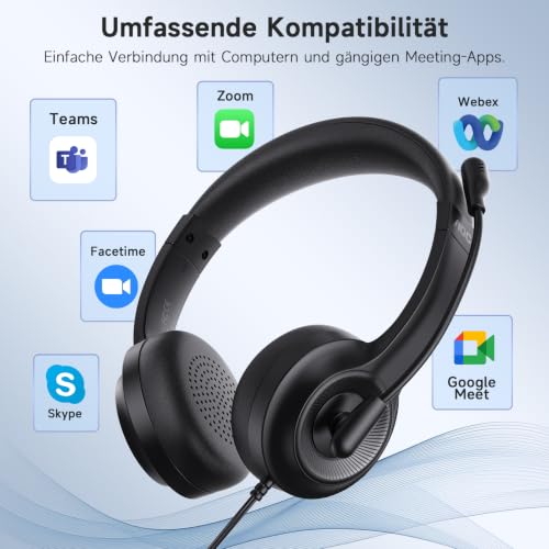 AOC Headset mit Mikrofon, Kabelgebundene On-Ear PC-Headsets mit Geräuschunterdrückung, 40mm Treiber, PC Headset für Computer, Laptop… – Ansicht 6