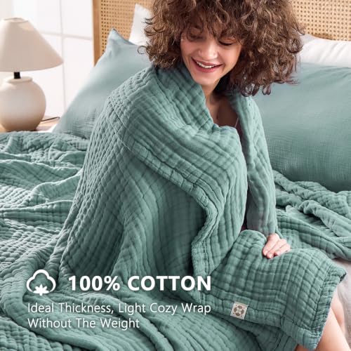 Image of EMME 9 Layer Muslin Cotton Blanket Adults Coverlet,Twin XL,Teal