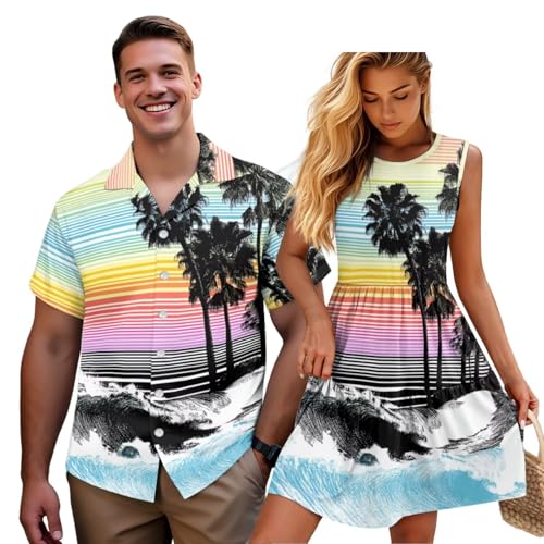 Tenue hawaïenne assortie imprimé palmier pour vos soirées plage