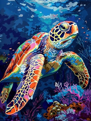 Broderie diamant tortue 90x120cm : kit complet diamond painting adulte