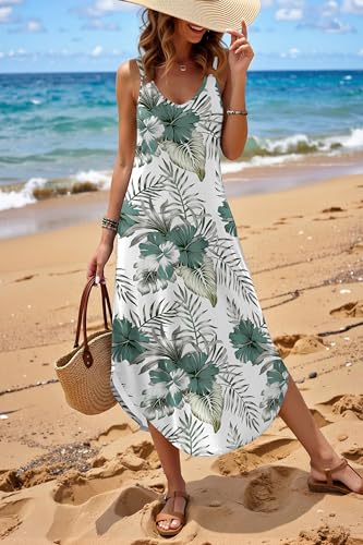Image of Zeagoo Women's Casual Sundress Summer Maxi Sleeveless V Neck Split Boho Beach Dress Travel Vacation Dress with Pockets