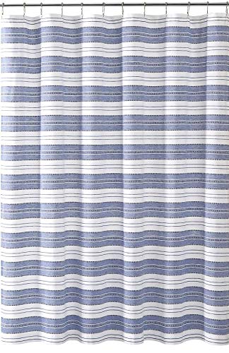 Serafina Home Nautical Striped Blue and White Fabric Shower Curtain: Chambray Cotton Luxury Hotel with Detailed Eyelet Decorative Weave for Bathroom 72" x 72" (Denim Navy) - Image 3
