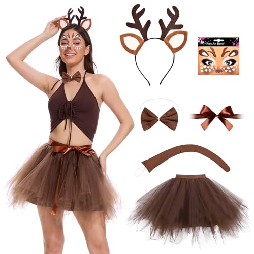 Aragallant Reh Karneval Kostüm Damen, Rentier Kostüm mit Reh Haarreif...