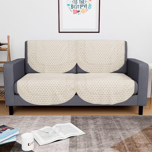 Image of Kuber Industries (Set of 4) Stylish & Decorative Cotton Sofa Covers 2 Seater | Aesthetic Sofa Protector /Mat & Slipcover for Hall, Living Room & Office | Polka Dot Design - Cream