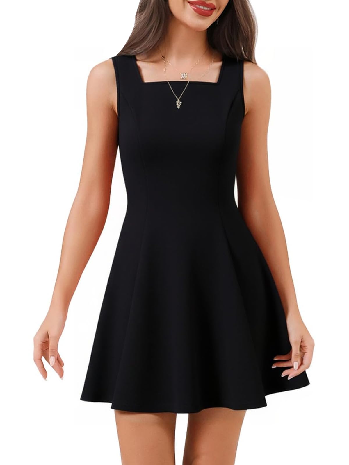 DERAX Womens Wear to Work Sleevelee Tank Mini Dress Square Neck Business Work Office A Line 2026 Spring