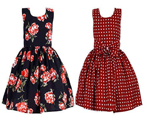 Image of Casual Frock for Baby Girls,Blue Printed and Olive Printed,Pack of 2