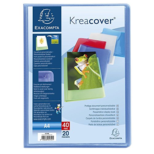 Exacompta - Réf. 5729E - 1 Protège-documents Kreacover Chromaline - 20 pochettes cristal lisse - 40 vues - pour A4 - dim 24 x 32 cm - couverture en polypro semi-rigide - 5 couleurs aléatoires
